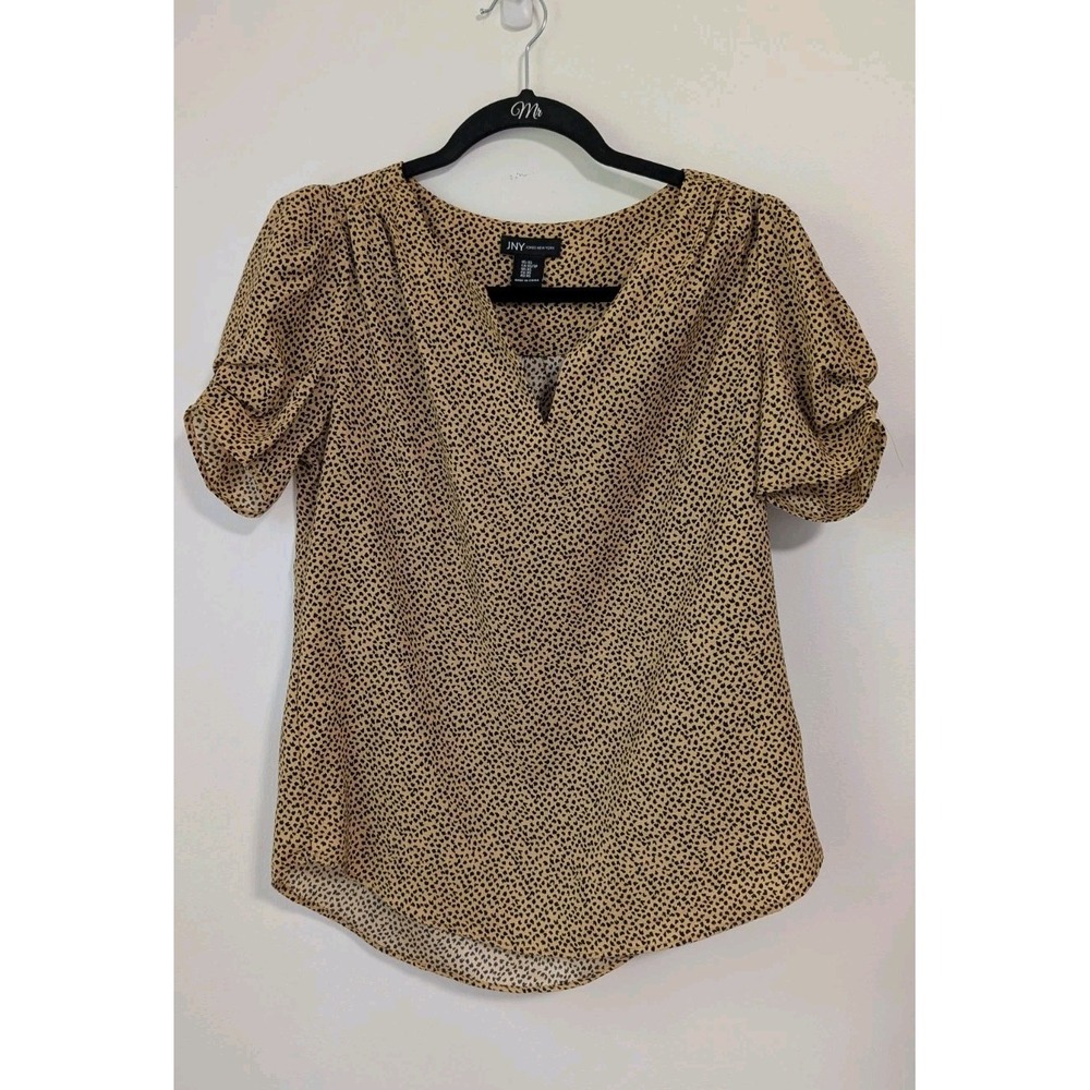 Jones New York Animal Print Puff Sleeve V-Neck Blouse XS